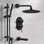 Remer TSR37 Matte Black Tub and Shower Faucet Set with Rain Shower Head and Hand Shower